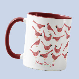 Taza Festive Cardinal Bird Watercolor Personalized Name