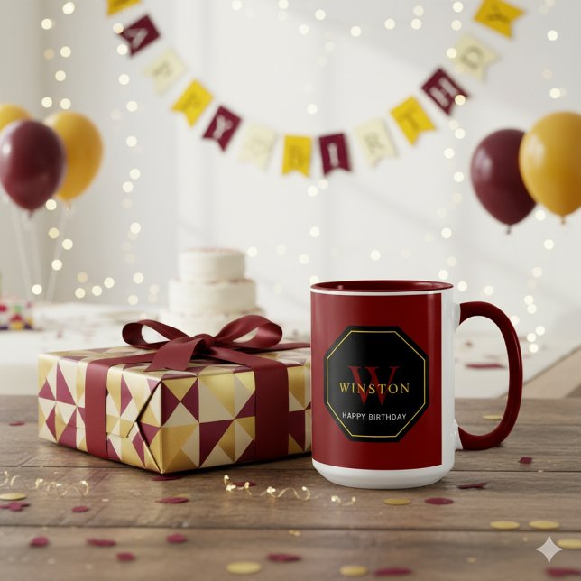 Taza Festive Maroon Combo Mug for Birthday Celebrations (Festive Maroon Combo Mug for Birthday Celebrations)