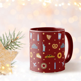 Taza Festive New York City Pattern Christmas Red