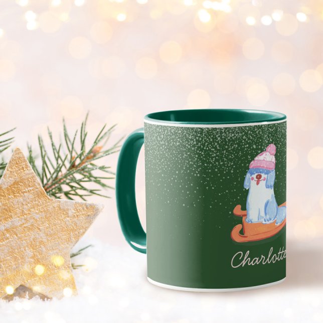 Taza Festive Old English Sheepdog Name Christmas Green (Subido por el creador)