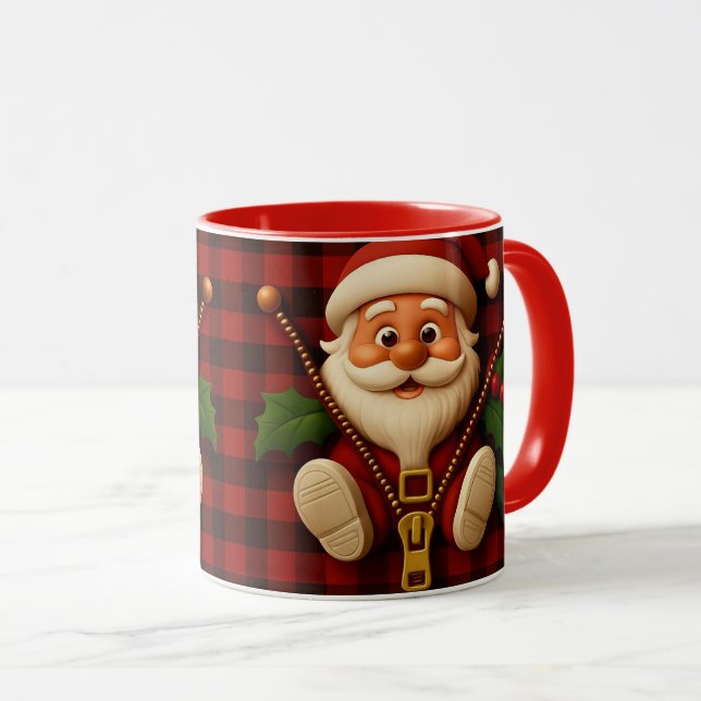 Taza Festive Santa Zipper | Plaid Christmas Drinkware (Anverso derecho)