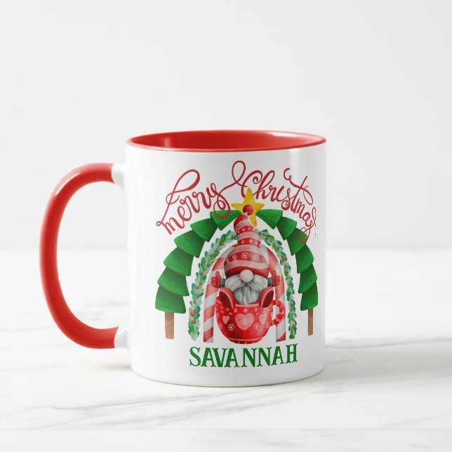 Taza Festividad Cute Gnome Merry Árbol de Navidad Arcoi (Izquierda)