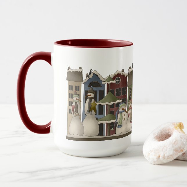 Taza Festividad de campo Rústico de muñeco de nieve (Con donut)