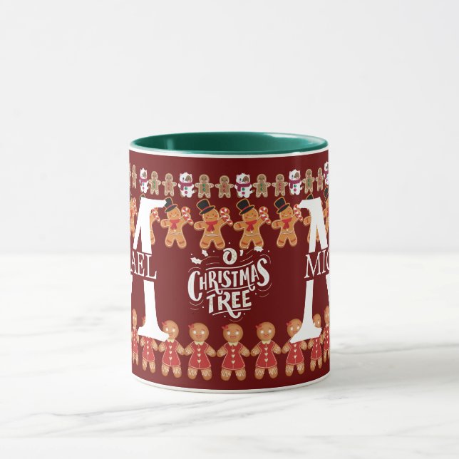 Taza Festividad de los Navidades del Monograma Gingerbr (Centro)