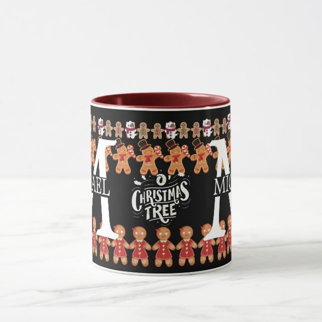 Taza Festividad de los Navidades del Monograma Gingerbr (Centro)