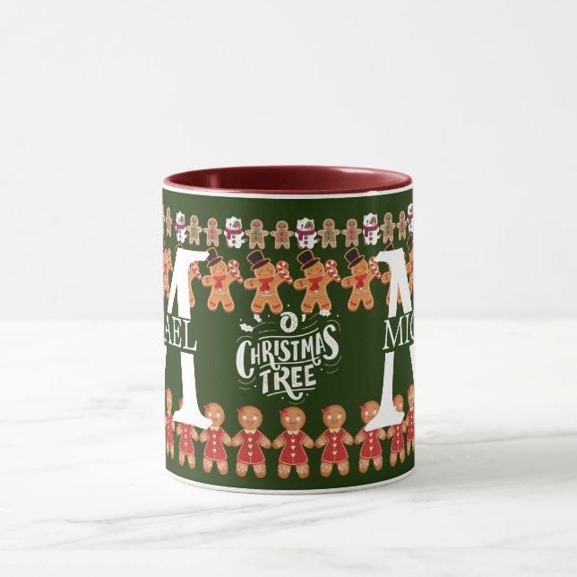 Taza Festividad de los Navidades del Monograma Gingerbr (Centro)
