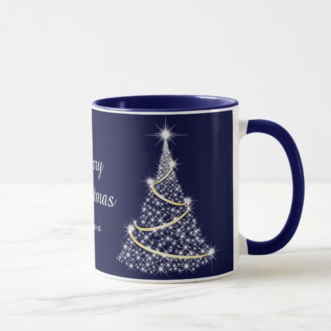 Taza Festividad del árbol de Navidad azul blanco respla (Derecha)