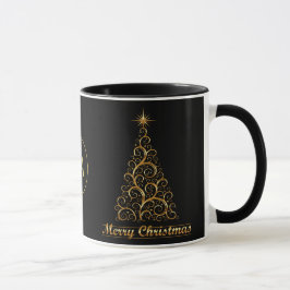 Taza Festividad del Árbol de Navidad Monogramado Gold