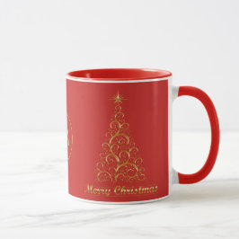 Taza Festividad del Árbol de Navidad Monogramado Gold