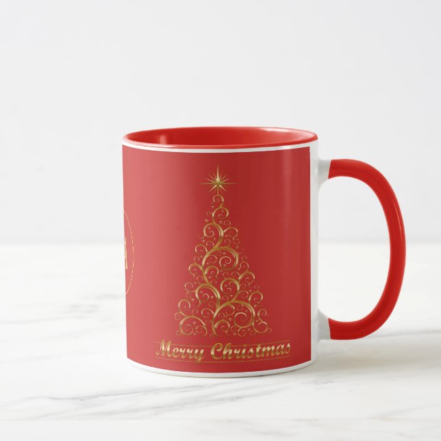 Taza Festividad del Árbol de Navidad Monogramado Gold (Derecha)