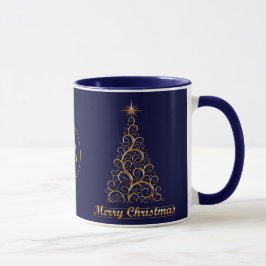 Taza Festividad del Árbol de Navidad Monogramado Gold