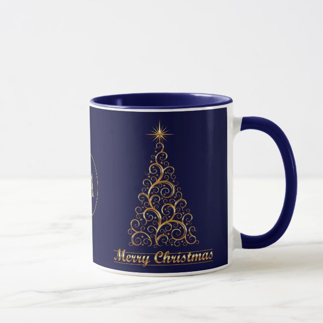 Taza Festividad del Árbol de Navidad Monogramado Gold (Derecha)