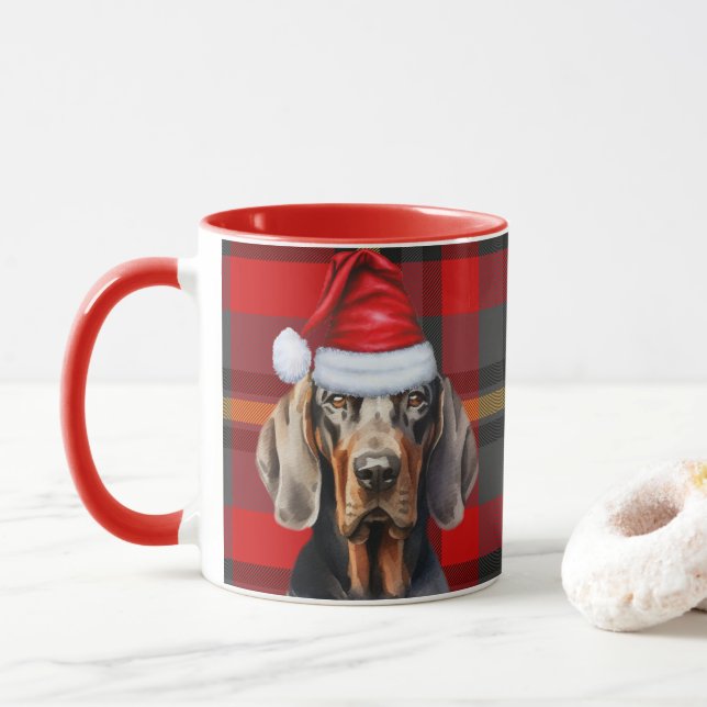 Taza Festividad del moreno negro rojo de Dog Lover (Con donut)