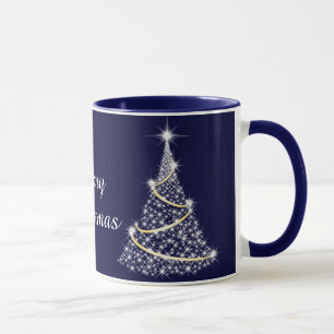 Taza Festividad Dorada Y Árbol Blanco De Navidad