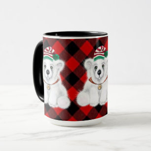 Taza Festividad festiva lindo oso polar dorado rojo pla