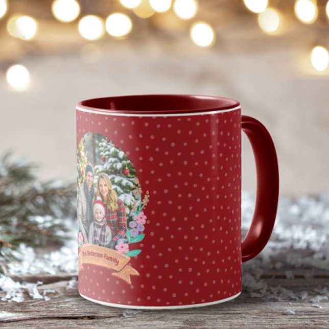 Taza Festividad Floral Wreath Red Photo Navidades (Subido por el creador)