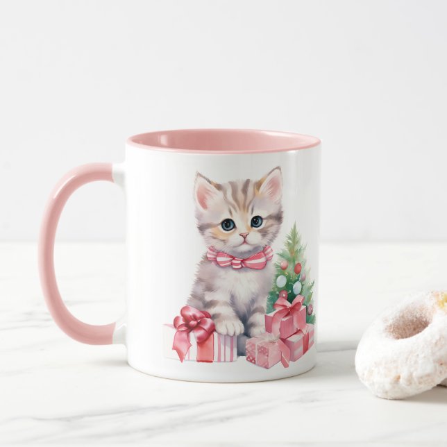 Taza Festividades rosas Café gatito (Con donut)