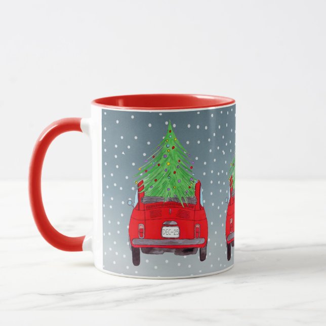 Taza "Fiat 500 car con acuarela de árbol de Navidad (Izquierda)