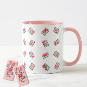 Taza Fichas de Mahjong Girly Pink Floral
