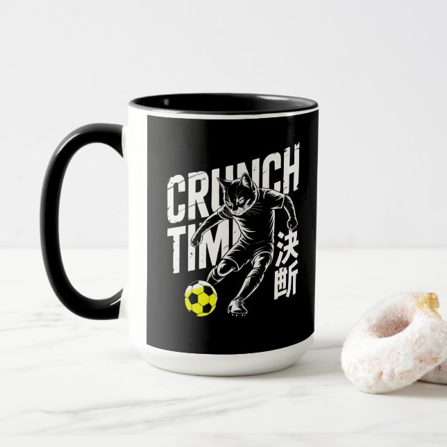 Taza Fierce Determination Soccer Cat Anime Lover Sports (Con donut)