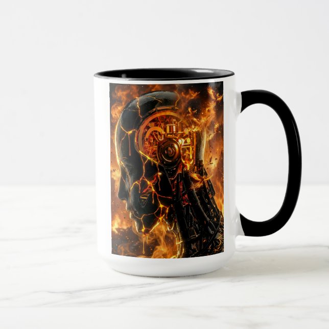 Taza Fiery Cyborg Phoenix Glowing Mechanical Head (Derecha)