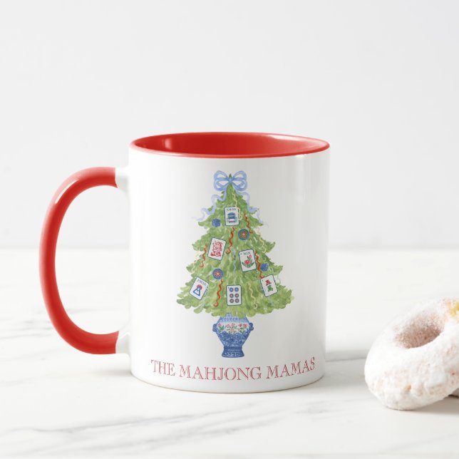 Taza Fiesta de árbol de navidad de acuarela Mahjong (Con donut)