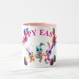 Taza Fiesta de baile colorido de los conejitos de Pascu