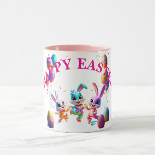 Taza Fiesta de baile colorido de los conejitos de Pascu