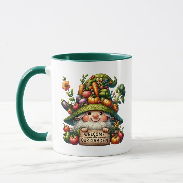 Taza Fiesta de bienvenida de gnome lindo añada nombre (Izquierda)