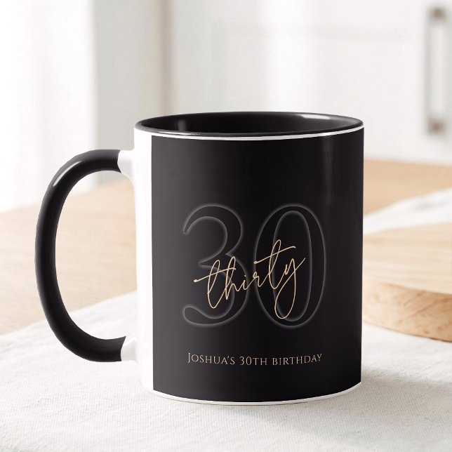 Taza Fiesta de Cumpleaños número 30 de Oro Negro Modern (Modern Black Gold 30th Birthday Party Mug)