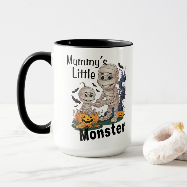 Taza Fiesta de Halloween, el pequeño monstruo de la dul (Con donut)