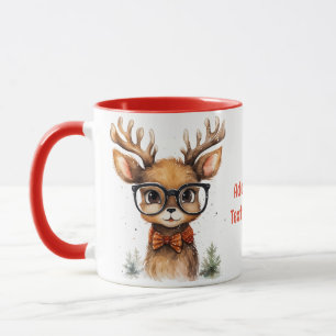 Taza Fiesta de Navidades de renos de una hermosa acuare