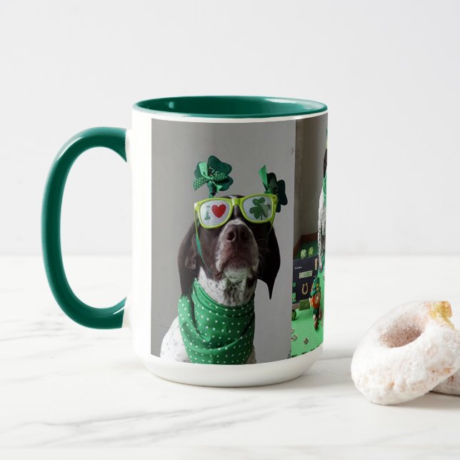 Taza Fiesta de perros del Día de San Patricio (Con donut)