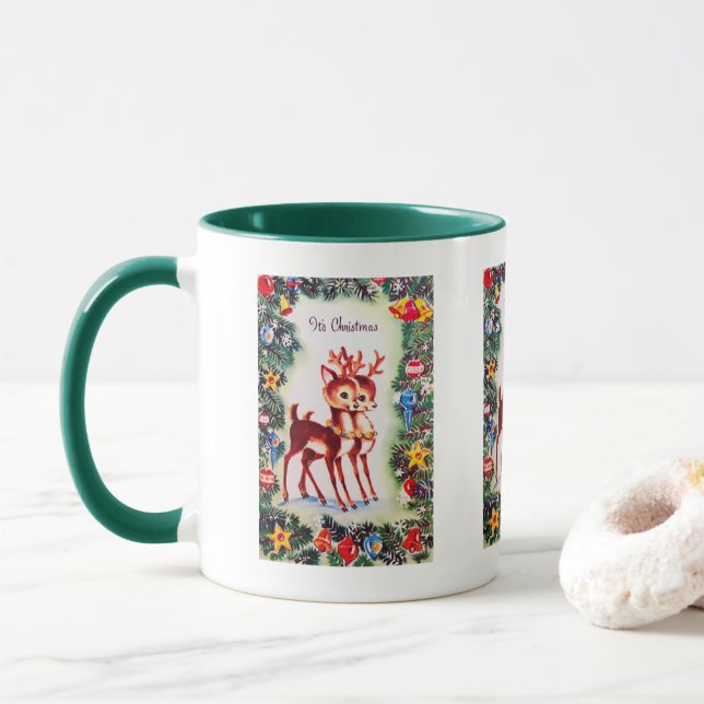 Taza Fiesta de renos de Navidad retro (Con donut)