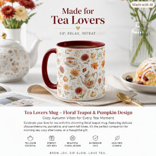 Taza Fiesta de Té de Otoño Patrón Floral de Calabaza