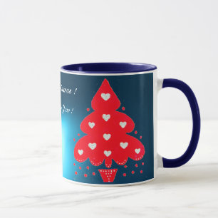Taza FIESTA DE VACACIONES DE ÁRBOL DE NAVIDAD ROJA azul