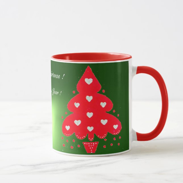 Taza FIESTA DE VACACIONES DE ÁRBOL DE NAVIDAD ROJA verd (Derecha)
