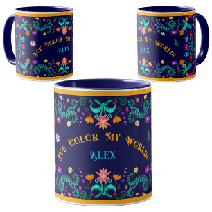 Taza Fiesta Floral Arte Popular Mexicano Tú coloreas mi