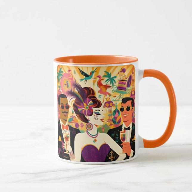 Taza Fiesta Futurista de cócteles Mardi Gras de Mid Cen (Derecha)