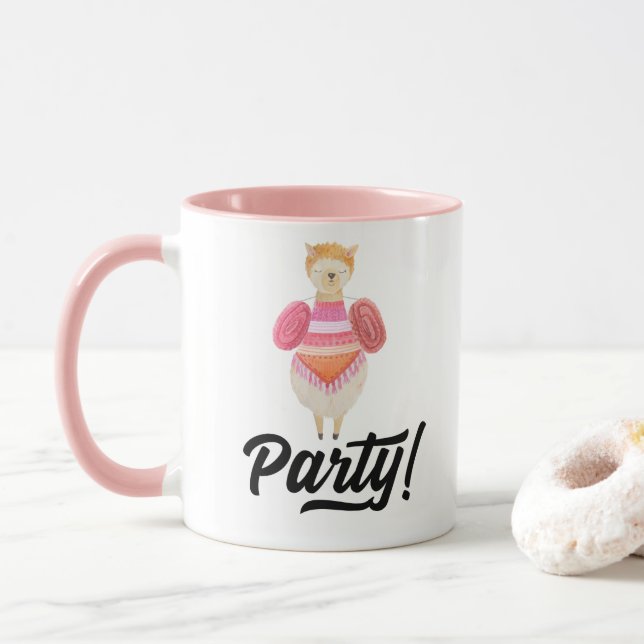 Taza Fiesta! Llama acuarela (Con donut)