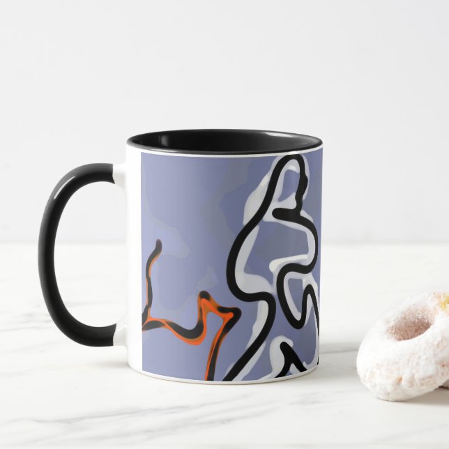 Taza Figura con Línea: Azul abstracto, Naranja, B y W (Con donut)