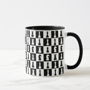 Taza Figuras de juego de ajedrez patrón negro y blanco
