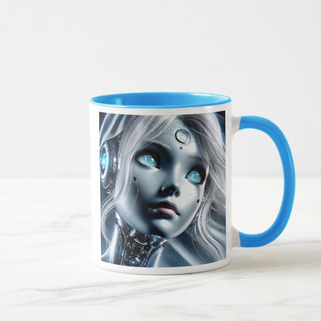 Taza Fillette androïde au regard bleu perçant. (Derecha)