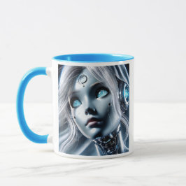 Taza Fillette androïde au regard bleu perçant.