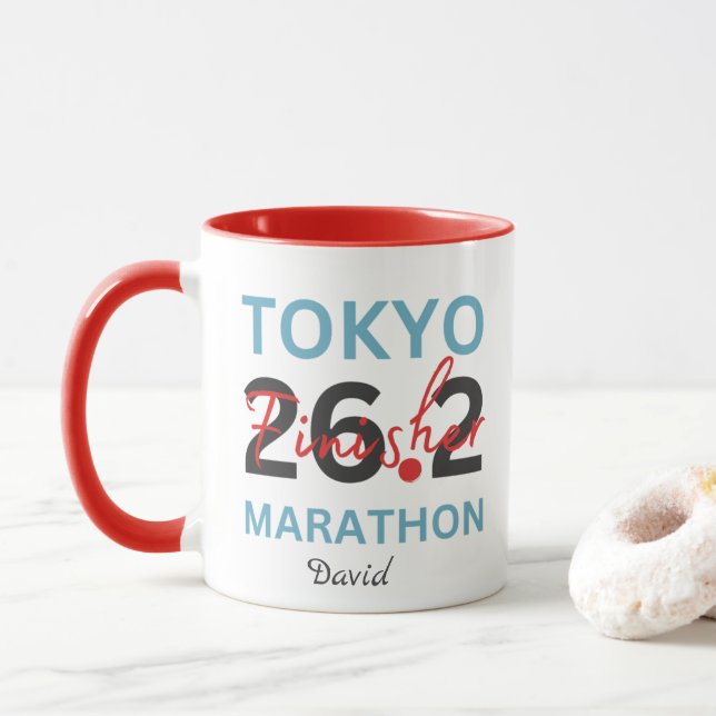 Taza Finisher de maratón de Tokio personalizado, regalo (Con donut)