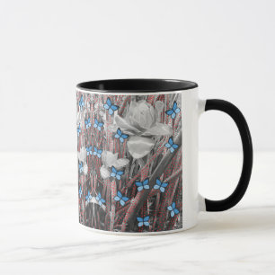 Taza Firma de hormigas rojas y mariposas azules Rosas
