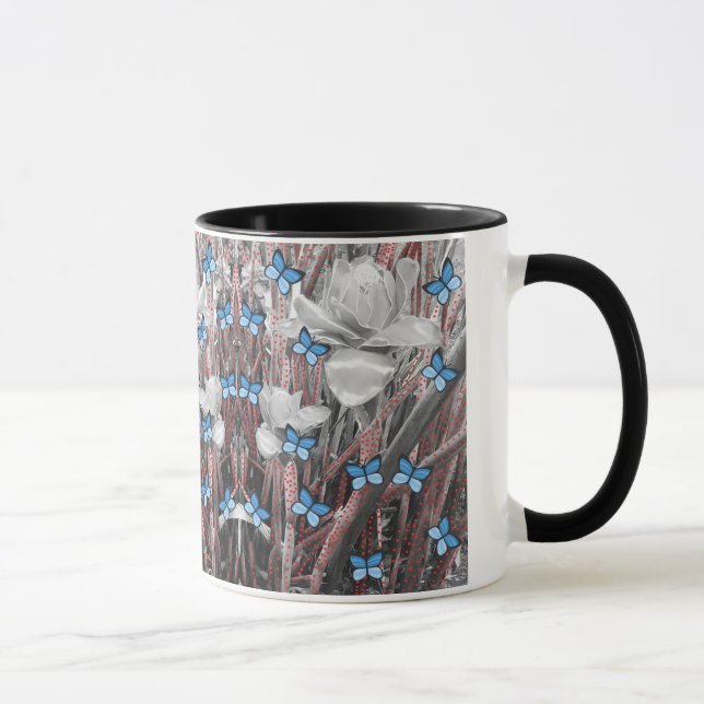 Taza Firma de hormigas rojas y mariposas azules Rosas (Derecha)