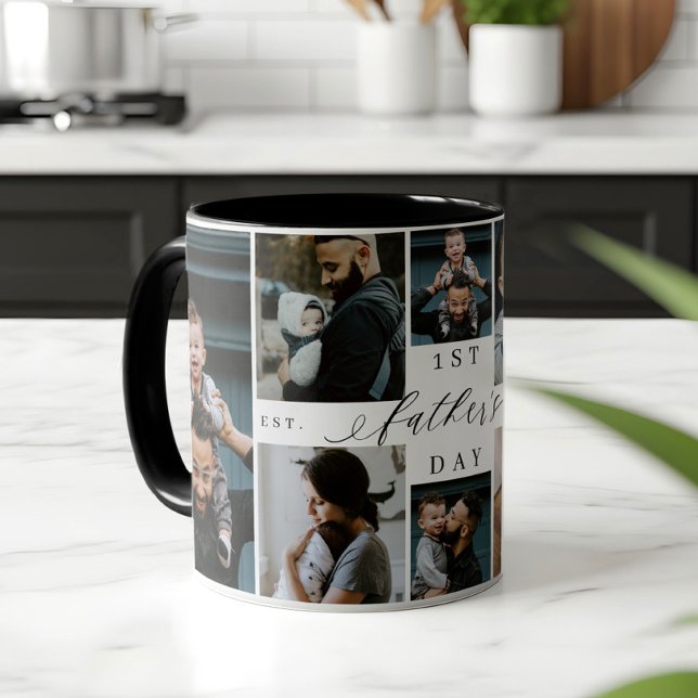 Taza First Father's Day Personalized 8 Photo Collage (First Father's Day Personalized 8 Photo Collage Mug)