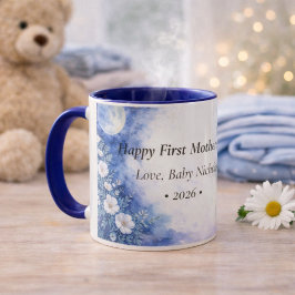 Taza First Mother’s Day Moon Floral Blue Personalized