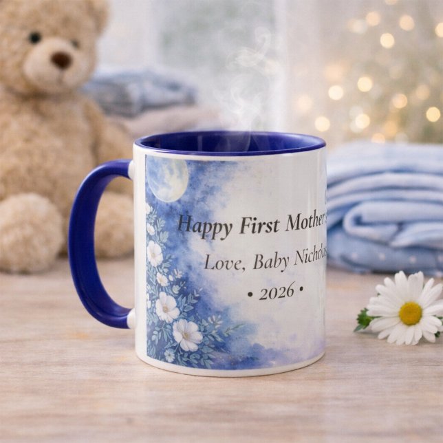 Taza First Mother’s Day Moon Floral Blue Personalized (Subido por el creador)